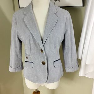 💰George by Mark Eisen Cotton Blue & White Blazer